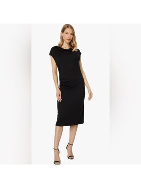 Vince Cowl Neck Draped Black Jersey Knit  Midi Dress Size M